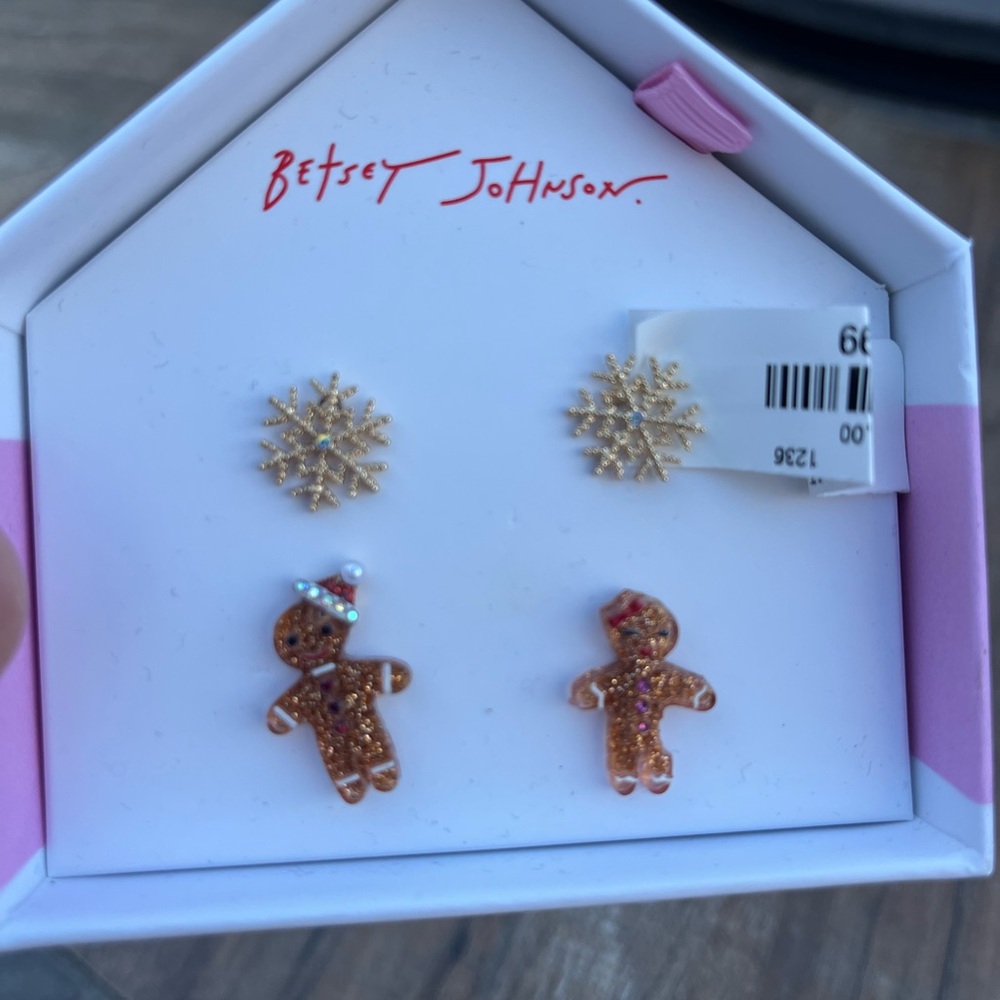 Betsey Johnson Christmas Gingerbread and Snowflake Earrings